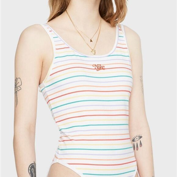 Nike Sportswear NSW White Stripped Bodysuit Medium - Picture 4 of 8